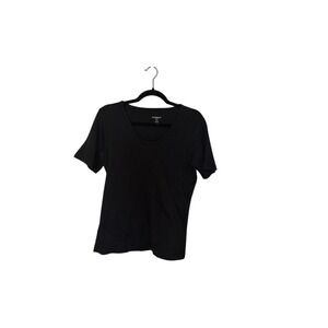 Liz Claiborne Essentials Black Cotton T‎ Shirt Womens Top Short Sleeve
